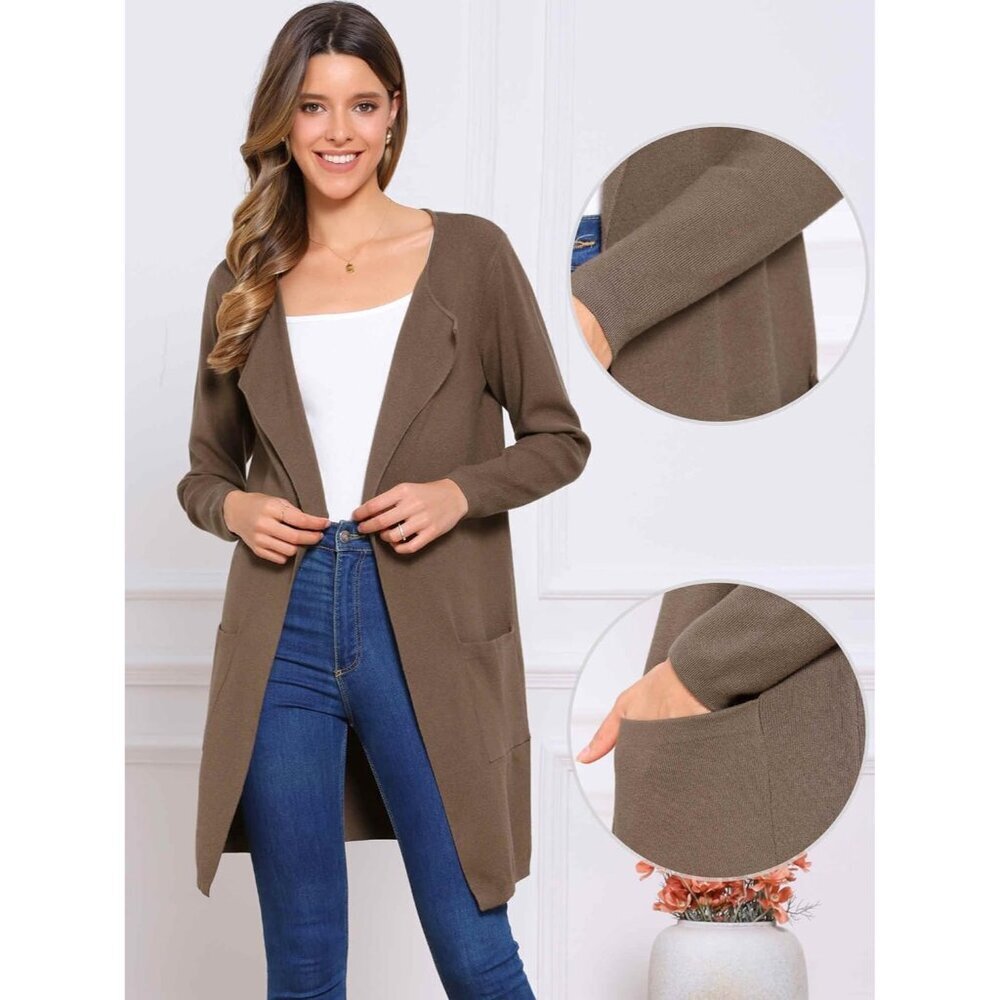 Long Cardigan Sweater Women Fall Winter Open Front Knit Casual Size Medium - Picture 2 of 5